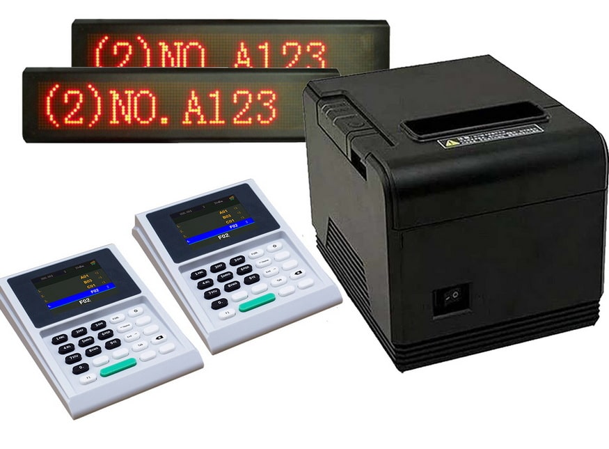 ชุดระบบคิว 2 ช่องบริการ+ป้ายไฟ  Queue printer + Caller + Display