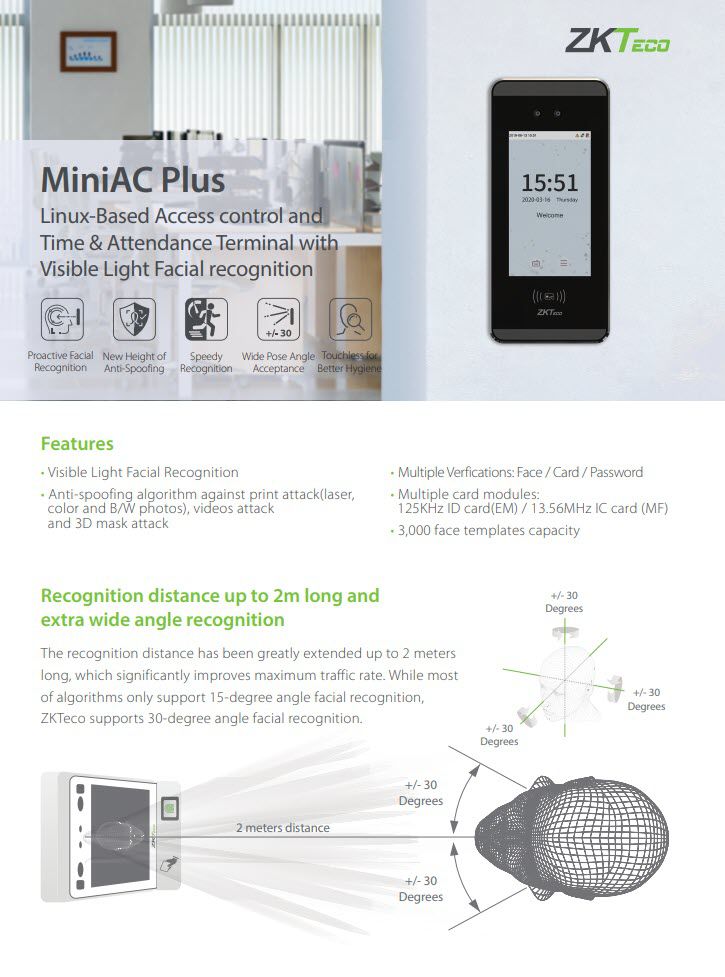 ACS-FR-mAC ZKTeco MiniAC Plus Face + Palm Recognition 2m Range Hybrid Biometric