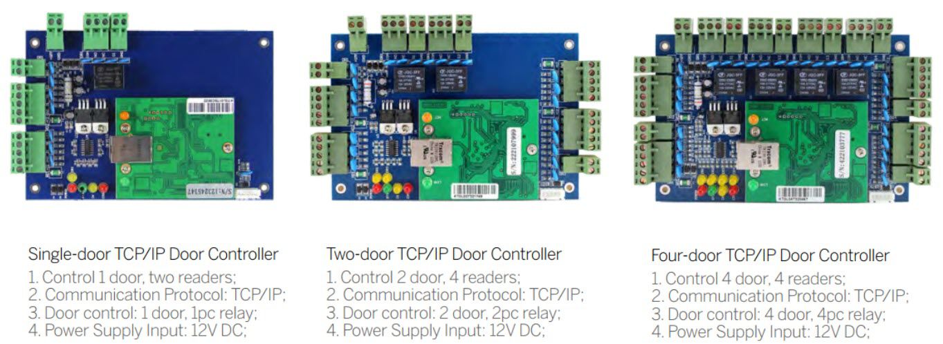 แผงวงจรชุดควบคุมไม้กั้นรถยนต์และประตู N3000 TCP/IP Access Control Board สีเขียววางคู่กับกล่องควบคุมสีดำแบบมีกุญแจล็อค