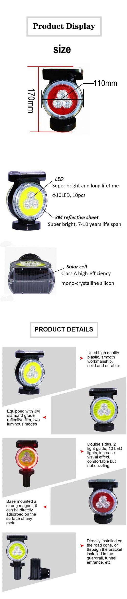 ไฟเตือน Solar รุ่น TE-SL10 สีแดงสว่างชัดเจน ตัวเรือนสีดำดีไซน์ทรงกลมพร้อมเลนส์สะท้อนแสงสำหรับติดตั้งแจ้งเตือนความปลอดภัย