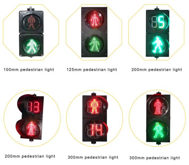 ไฟจราจรรูปคนข้ามถนนพร้อมตัวเลข Counter แสดงสัญญาณไฟสีเขียวและแดงแบบ LED ติดตั้งบนฐานสีดำสำหรับควบคุมทางข้าม