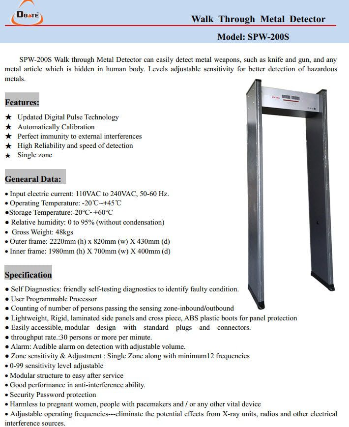 เครื่องตรวจจับโลหะ Walk Through Metal Detector สีเทาเงิน ดีไซน์ทรงสูงแบบตั้งพื้น สำหรับใช้ตรวจความปลอดภัยในอาคาร