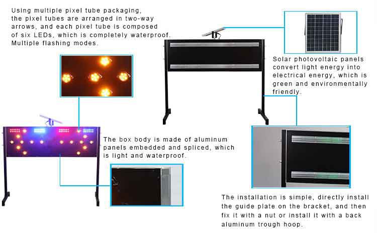 ไฟลูกศรให้ทาง TE-SFL-AL6001 แบบติดตั้งบนเสาสีดำ แสดงสัญญาณไฟ LED สีเหลืองเป็นรูปลูกศรชี้ไปทางขวาบนพื้นหลังสีดำสนิท