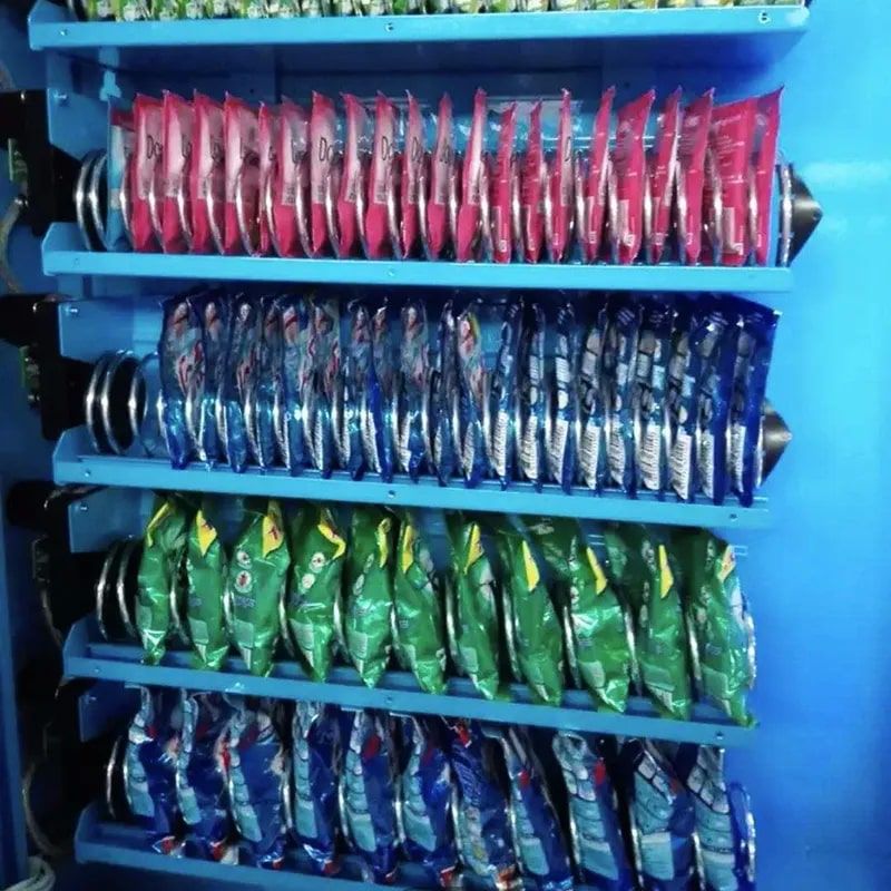 เครื่องขายน้ำยาซักผ้าและปรับผ้านุ่ม Vending machine Mini สีฟ้า ดีไซน์ทรงสูงแบบตั้งพื้น พร้อมช่องจ่ายสินค้าด้านในแบบสปริง