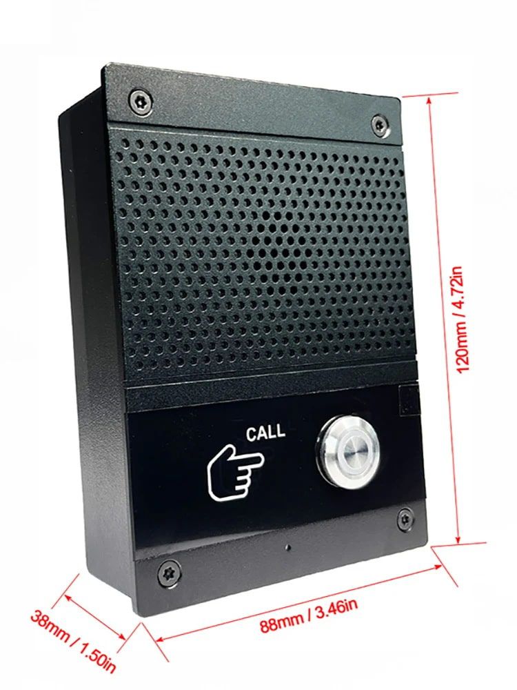 เครื่องแจ้งเหตุฉุกเฉิน SOS-ZA01 Voice SOS Intercom สีดำติดตั้งบนผนัง มุมมองด้านหน้าแสดงปุ่มกด Call พร้อมไฟสถานะสีเขียว