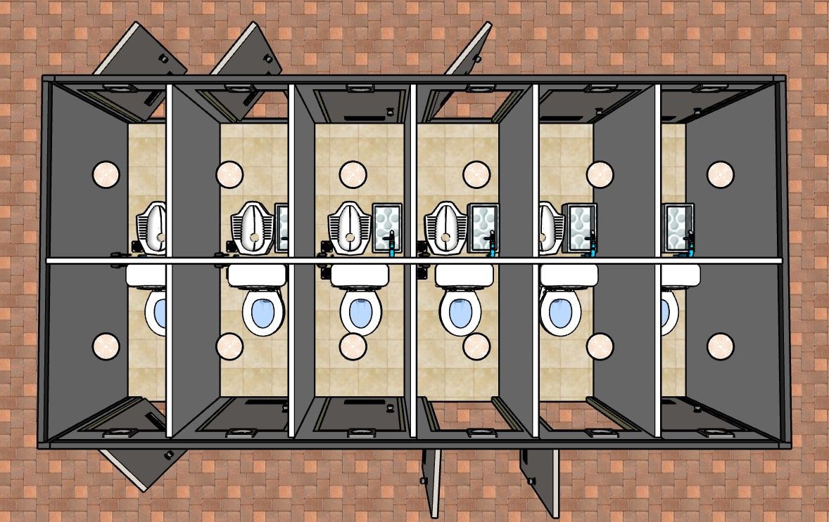 ห้องน้ำ ห้องอาบน้ำสำเร็จรูป 12 ห้อง Toilet (TEH-TL05-12) — มุมมองการติดตั้ง