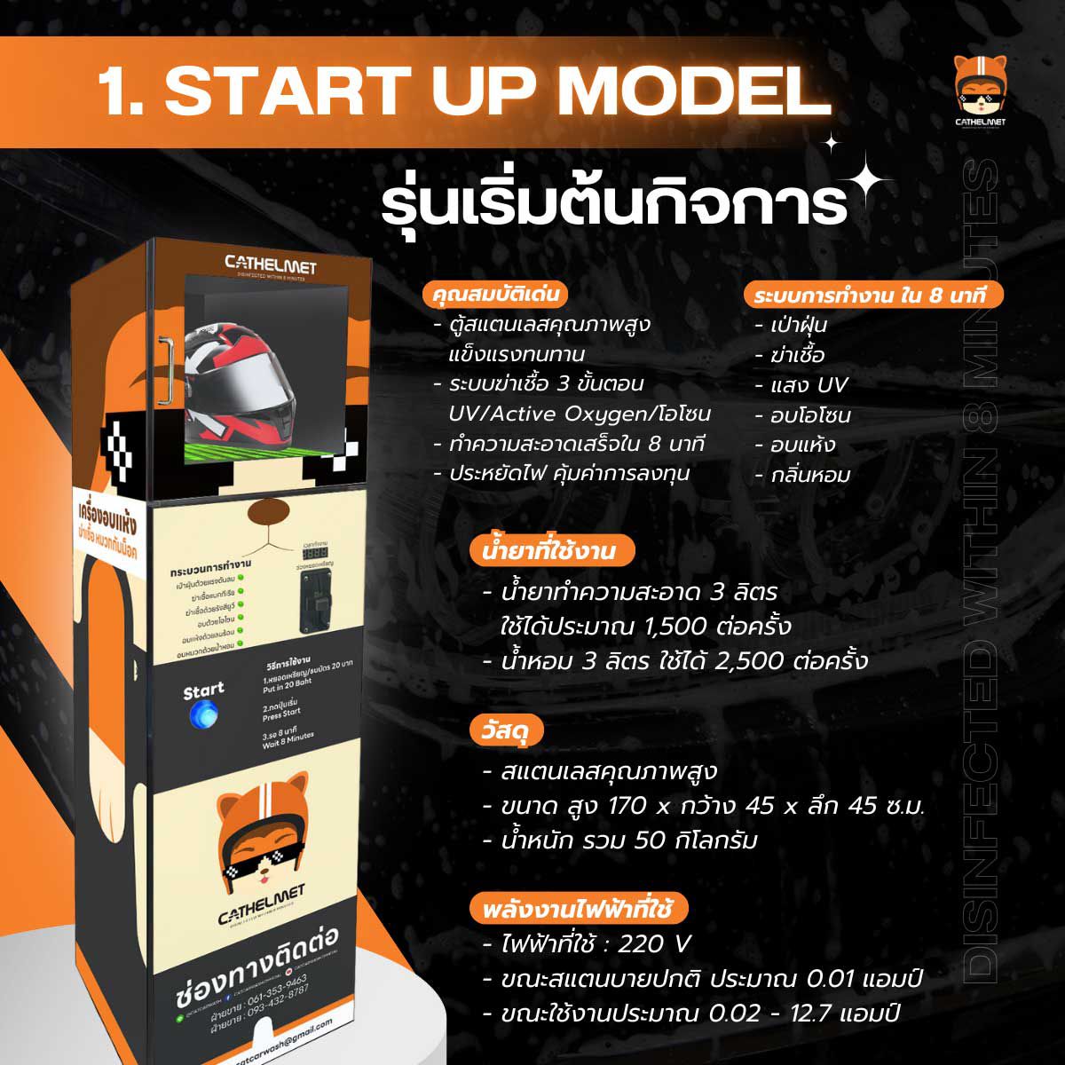 เครื่องล้าง ทำความสะอาดหมวกกันน๊อค หยอดเหรียญ (VDM-HM01) — รายละเอียดผลิตภัณฑ์