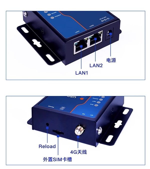 เราเตอร์อุตสาหกรรม 4G Industrial SIM Router รุ่น IT-G805c สีดำพร้อมเสาสัญญาณ ติดตั้งบนฐานยึดเหล็ก มุมมองด้านหน้าตรง