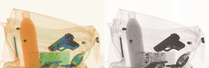 เครื่อง X-Ray Scanner แบบพกพา SE-PTS-200 สีเงินและดำ วางคู่กับแล็ปท็อปที่แสดงผลภาพสแกนบนพื้นหลังสีขาว