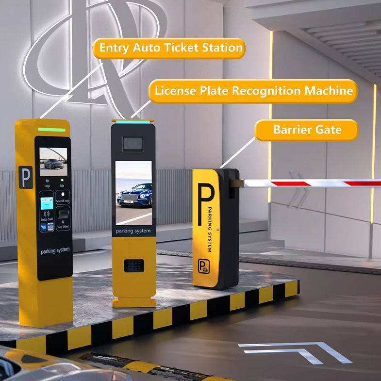 ไม้กั้นรถยนต์ Bi-Directional Gate Barrier รุ่น CP-CPG500 ตัวเครื่องสีดำแถบเหลืองพร้อมไม้กั้นสีขาวแดงวางมุมเฉียงบนพื้นขาว