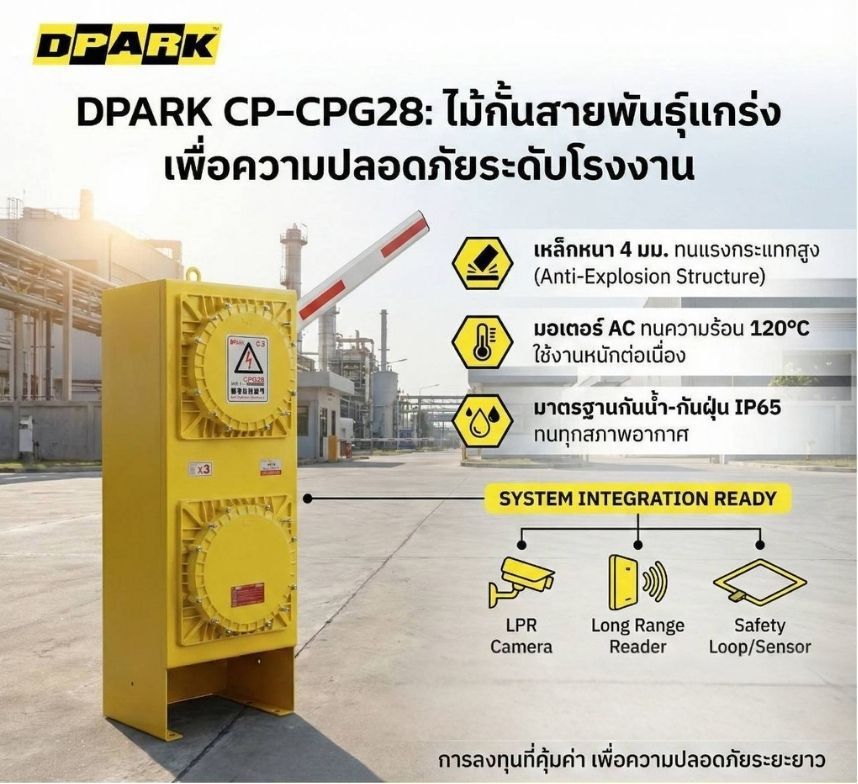 ไม้กั้นรถยนต์ชนิดป้องกันการระเบิด Anti Explosion Parking Barrier สีเหลือง ติดตั้งบนพื้นในมุมมองด้านข้างแบบ 3 มิติ