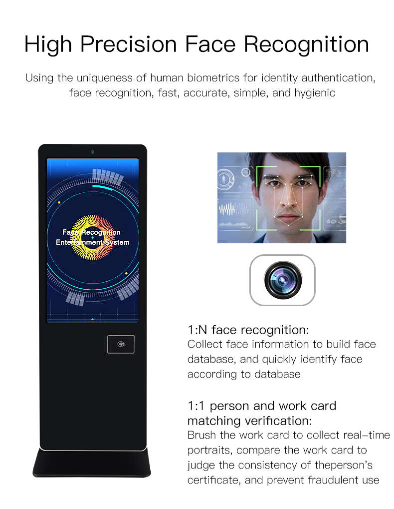 Face Recognition 42" Mega Display Lobby Touch Attendance + Door