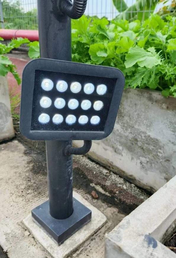ไฟเสริมส่องป้ายทะเบียน CCTV-IRLED2 แบบ 15 ดวง ติดตั้งกับเสาบริเวณทางเข้าออก