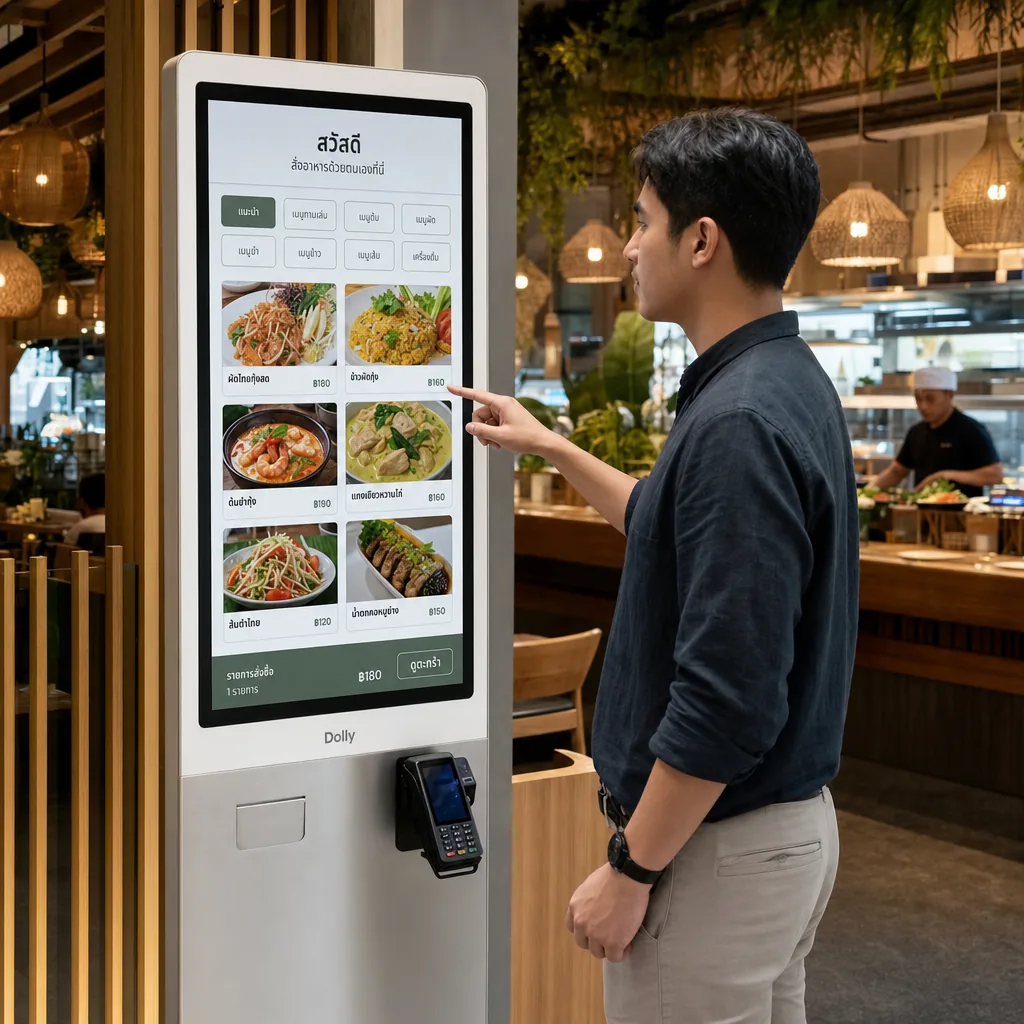 ลูกค้าใช้ Self-Service Kiosk ในร้านอาหาร