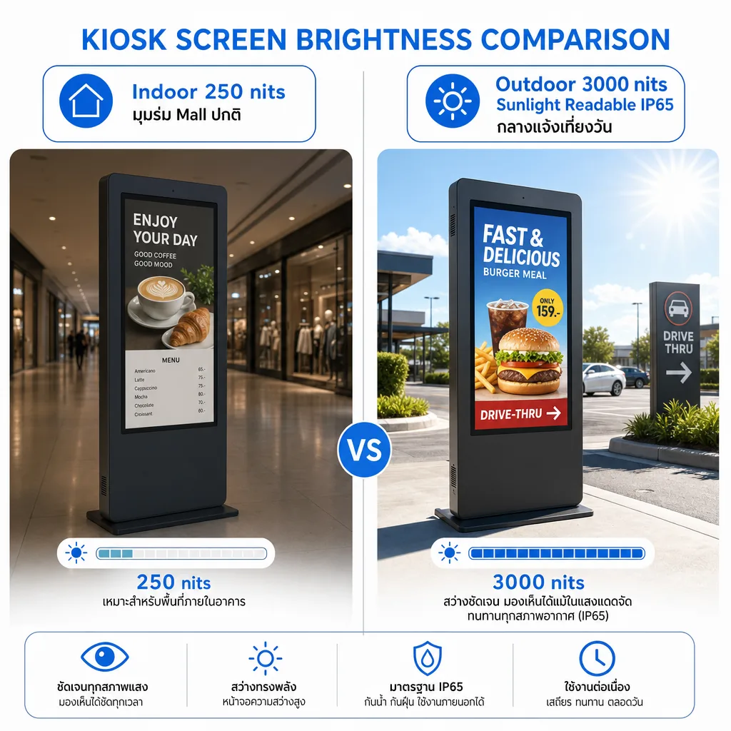 Indoor 250 nits vs Outdoor 3000 nits Kiosk