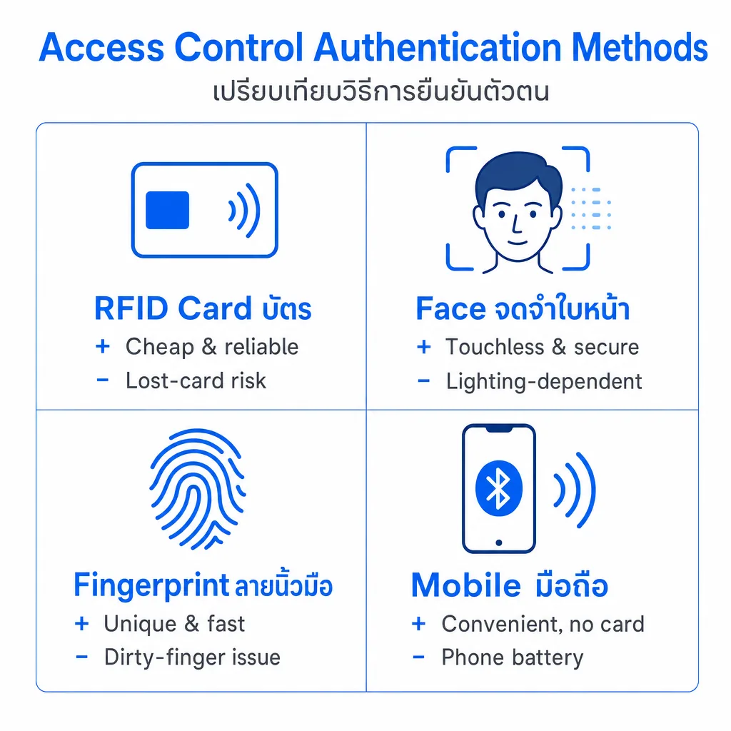 4 Auth Methods: RFID Face FP Mobile