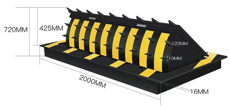 แผนภาพขนาด Road Blocker ตัวอย่างสั่งผลิตจริง สูง 720 มม. ยาว 2,000 มม.
