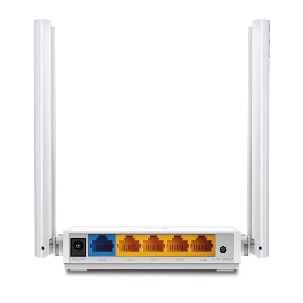พอร์ตเชื่อมต่อด้านหลัง WAN 1 ช่อง LAN 4 ช่อง และปุ่มควบคุม